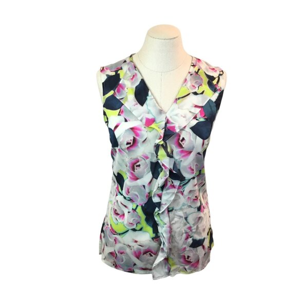 St. John Womens P Silk Blend Sleeveless Floral Blouse - Picture 1 of 11